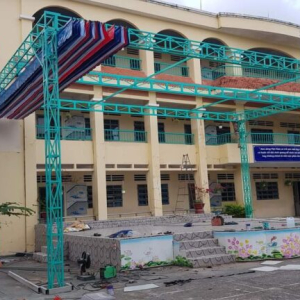 Mái bạt xếp trường học, mái bạt che trường mầm non giá rẻ